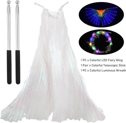 LED Isis Wings Set, Belly Dance Light Up Wings + Luminous Wreath, Colorful Glow Angel Dance Wings with Telescopic Sticks for Carnival, Stage, Halloween, Christmas(Colorful) in Kuwait