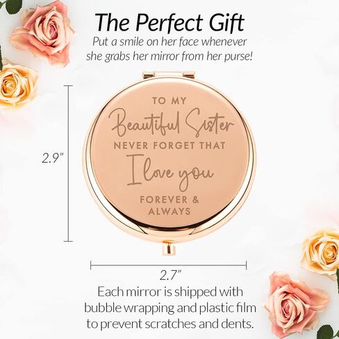 هدايا عيد الميلاد الأخت الأخت | أفكار هدايا الأخت العاطفية للنساء | أفضل هدايا الأخت من الأخت | أفضل الأخت من الأخت | أنا أحبك أخت | مرآة مدمجة باللون الوردي in Kuwait