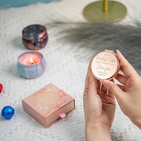 هدايا عيد الميلاد الأخت الأخت | أفكار هدايا الأخت العاطفية للنساء | أفضل هدايا الأخت من الأخت | أفضل الأخت من الأخت | أنا أحبك أخت | مرآة مدمجة باللون الوردي in Kuwait