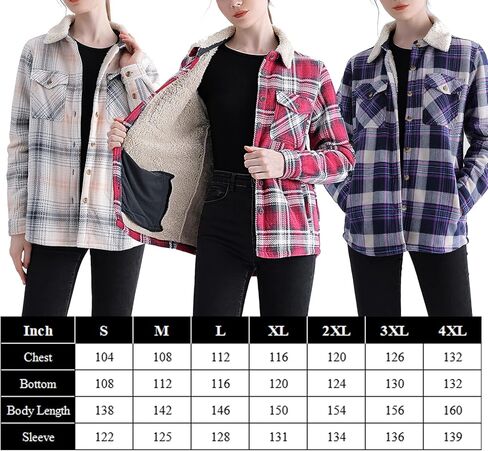 سترة نسائية من Facitisu مبطنة بالصوف الشيربا وأزرار كبيرة الحجم ومعطف من الفلانيل ذو مربعات in Kuwait