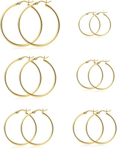 6 أزواج من الأقراط المطلية بالذهب عيار 14 قيراط والفضة الإسترلينية عيار 925 مجموعة من الأقراط الذهبية الضخمة لا تسبب الحساسية وخفيفة الوزن للنساء والفتيات (20/30/40/50/60/70 ملم) in Kuwait