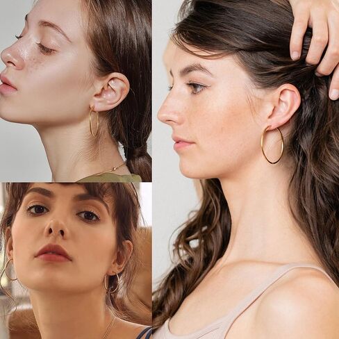 6 أزواج من الأقراط المطلية بالذهب عيار 14 قيراط والفضة الإسترلينية عيار 925 مجموعة من الأقراط الذهبية الضخمة لا تسبب الحساسية وخفيفة الوزن للنساء والفتيات (20/30/40/50/60/70 ملم) in Kuwait