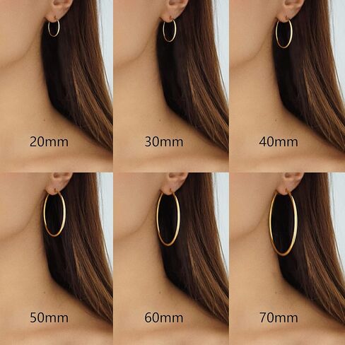 6 أزواج من الأقراط المطلية بالذهب عيار 14 قيراط والفضة الإسترلينية عيار 925 مجموعة من الأقراط الذهبية الضخمة لا تسبب الحساسية وخفيفة الوزن للنساء والفتيات (20/30/40/50/60/70 ملم) in Kuwait