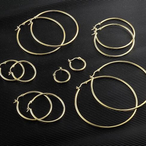 6 أزواج من الأقراط المطلية بالذهب عيار 14 قيراط والفضة الإسترلينية عيار 925 مجموعة من الأقراط الذهبية الضخمة لا تسبب الحساسية وخفيفة الوزن للنساء والفتيات (20/30/40/50/60/70 ملم) in Kuwait