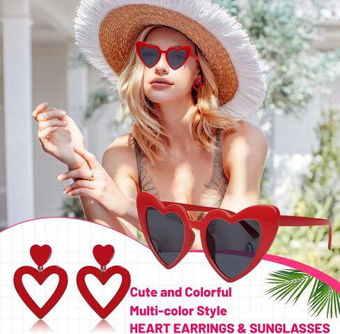 Double Heart Earrings Dangling Heart Drop Earrings For Women & Heart Shaped Sunglasses Set, Chic Outfit Jewelry Fan Gifts in Kuwait