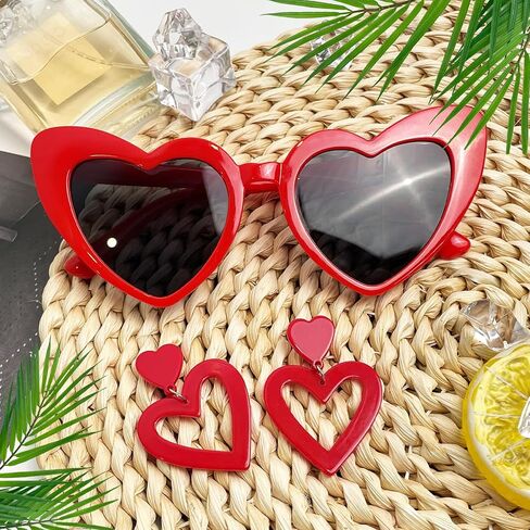 Double Heart Earrings Dangling Heart Drop Earrings For Women & Heart Shaped Sunglasses Set, Chic Outfit Jewelry Fan Gifts in Kuwait