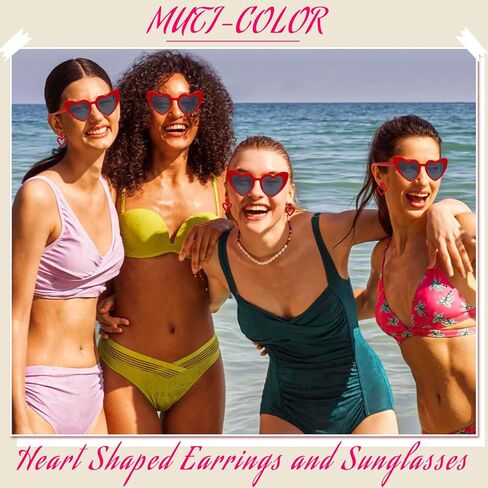 Double Heart Earrings Dangling Heart Drop Earrings For Women & Heart Shaped Sunglasses Set, Chic Outfit Jewelry Fan Gifts in Kuwait