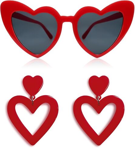 Double Heart Earrings Dangling Heart Drop Earrings For Women & Heart Shaped Sunglasses Set, Chic Outfit Jewelry Fan Gifts in Kuwait