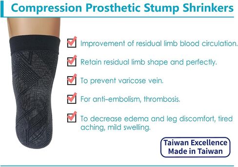 JianiMed Prosthetic Stump Shrinkers – Below Knee, 40cm, Compression, 20-30, Amputee Socks, Daily use, Trendy, Taiwan Excellence in Kuwait