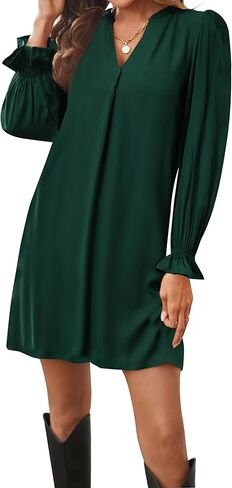 فستان Ailsi نسائي للخريف كاجوال بأكمام طويلة ورقبة على شكل حرف V فساتين تونيك للسيدات 2023 عصري in Kuwait