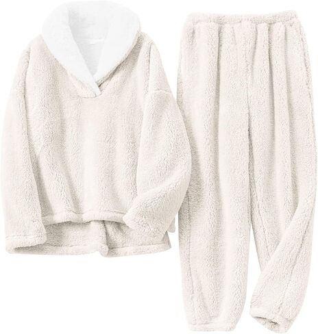 Yimoon Women’s Winter Fluffy Pajama Set Fleece Pullover Pants Loose Plush Lounge Sets Sleepwear in Kuwait