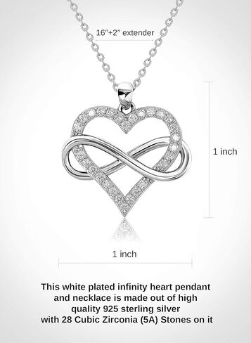 Sash & Soph Infinity Heart Necklace for Women. 925 Sterling Silver Heart Necklace for Girlfriend, Love Heart Pendant on 18" Chain with 2" Extender (Rose Gold or Gold Plated) in Kuwait
