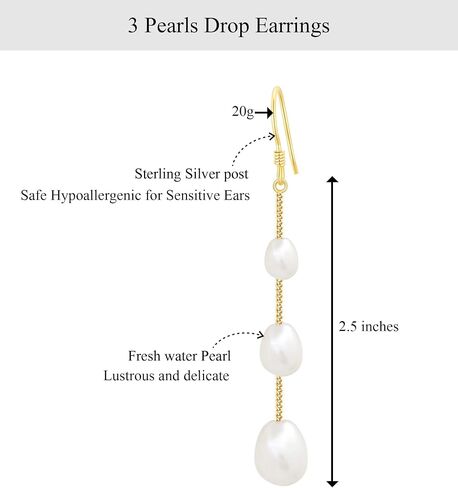 Vavily Long Tassel Pearl Dangle Earrings Dangling Freshwater Pearl Threader Earrings Pearl Drop Dangle Earrings for Women Bridal Wedding in Kuwait