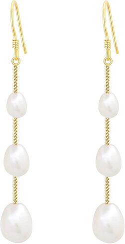 Vavily Long Tassel Pearl Dangle Earrings Dangling Freshwater Pearl Threader Earrings Pearl Drop Dangle Earrings for Women Bridal Wedding in Kuwait