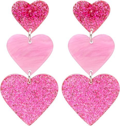 Pink Heart Earrings for Women,Double Heart Drop Earrings Y2K Lover Heart Dangle Earrings Summer Beach Acrylic Candy-colored Earrings Valentine's Day Jewelry Gift in Kuwait