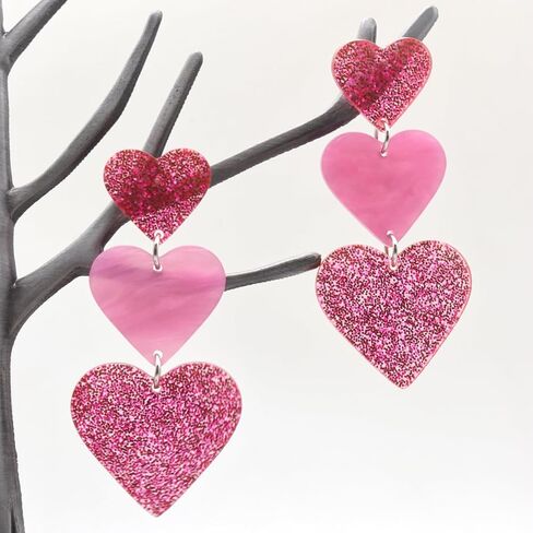 Pink Heart Earrings for Women,Double Heart Drop Earrings Y2K Lover Heart Dangle Earrings Summer Beach Acrylic Candy-colored Earrings Valentine's Day Jewelry Gift in Kuwait