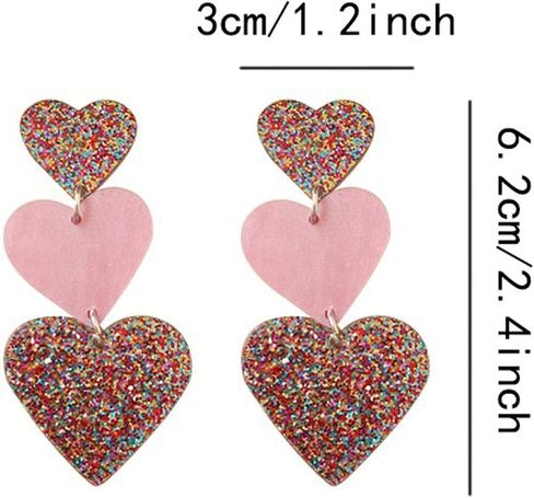 Pink Heart Earrings for Women,Double Heart Drop Earrings Y2K Lover Heart Dangle Earrings Summer Beach Acrylic Candy-colored Earrings Valentine's Day Jewelry Gift in Kuwait