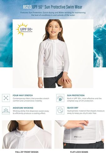 TSLA Boy's and Girl's Long Sleeve Zipper Rash Guard, UPF 50+ UV/Sun Protection Swim Shirts, Quick Dry Water Swimsuit Top in Saudi Arabia