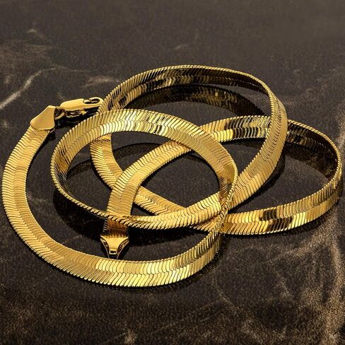 LIFETIME JEWELRY 5mm Flexible Herringbone Chain Necklace 24k Real Gold Plated in Kuwait