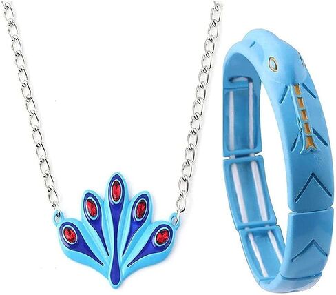 Lipeed Miraculous Jewelry Blue Peacock Necklace, Blue Snake Bangle, Anime Peripheral Jewelry Necklace Bracelet Set Movie Game Jewelry Gift for Girls in Saudi Arabia
