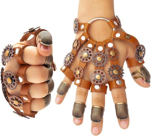 مجموعة قفازات ستيمبنك من شياو تشينغ مينغ تشو ستيمبنك من العصور الوسطى للنساء والرجال، اكسسوارات ملابس القراصنة التنكرية للهالوين، بني، مقاس L in Kuwait