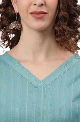Janasya Women's Blue Cotton Kurta With Pant And Printed Dupatta in Saudi Arabia