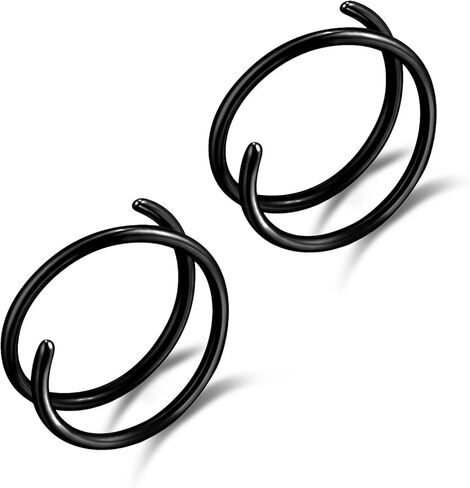 YUE L STAR 2-10Pcs Double Nose Rings Hoops Set Adjustable 18G 20G 8mm 316l Surgical Steel Spiral Nose Ring for Single Piercing Gold-Rose Gold-Black-Sliver-Rainbow in Saudi Arabia