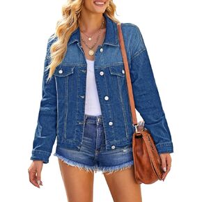 سترة جينز من LookbookStore للنساء سترات سائق الشاحنة من قماش الدنيم كبيرة الحجم قابلة للتمدد in Kuwait