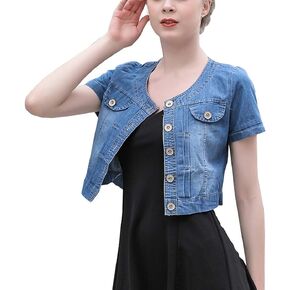 Only Faith Summer Women’s Crew-Neck Denim Jacket Short Sleeve Jean Coat Tops