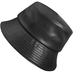 Manfnee Unisex Fashion Bucket Hat PU Leather Waterproof Hat for Women Men Fishmen Cap Rain Hats