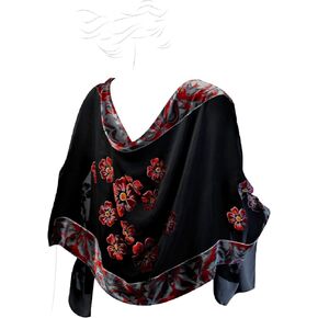 شال مخملي من Silk Base Burn-out ، الطول 180.48 سم x العرض 53.34 سم، زهرة أرجوانية، أحمر/أسود in Kuwait