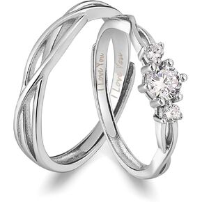 ANAZOZ I Love You His & Hers Matching Wedding Rings Adjustable CZ S925 Sterling Silver Rings for Couple in Kuwait