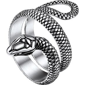Stainless Steel/18K Gold Plated/Black Snake Ring for Men Women Size 7-12 Serpent Reptile Rings Punk Gothic Jewelry(with Gift Box)
