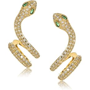 Hefanny Women Huggie مكعب زركونيا أقراط ذهبية هوب أقراط أذن ذهبية 14 قيراط مملوءة بالذهب صغير بوهو بيتش بسيط رقيق مصنوع يدويًا هدية مجوهرات لا تسبب الحساسية (أساور ثعبان ذهبية) in Kuwait