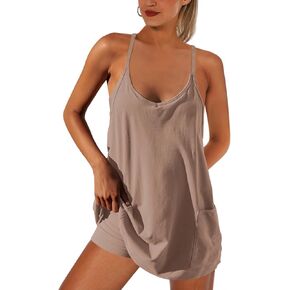 Yanekop Womens Tennis Dress Workout Golf Dress with Built-in Cami & Shorts Sleeveless Athletic Dresses