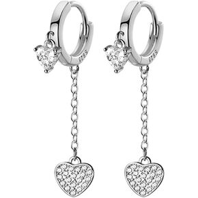 SLUYNZ Sterling Silver CZ Heart Small Hoop Earrings for Women Teen Girls Heart Hoop Earrings Dangle Chain Love Huggie Dangle Earrings in Saudi Arabia