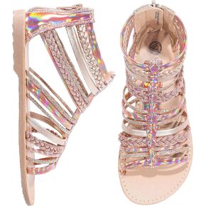 MIXIN Girls Gladiator Sandals Shimmer Strapped Summer Flat Open Toe Ankle Sandals with Heel Zipper for Little/Big Kids in Kuwait