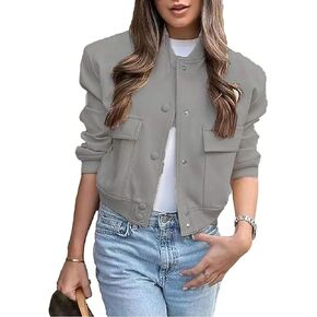Zontroldy Women's Casual Long Sleeve Varsity Jacket Cropped Bomber Jackets Y2k Streetwear in Kuwait