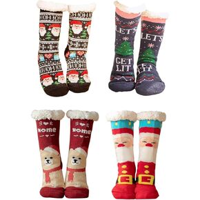 4 أزواج من جوارب عيد الميلاد المجيد من Gellwhu هدايا للنساء من قماش الشيربا المبطن السميك والدافئ وغير القابل للانزلاق للعطلات مع مقابض in Kuwait