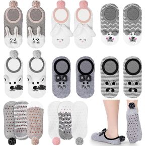 Suhine 6 Pairs Women's Slipper Socks Non Slip Fuzzy Slipper Socks with Grippers Animal Fuzzy Socks Grip Socks, One Size in Kuwait
