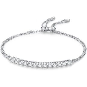 سوار تنس من الفضة الاسترلينية عيار 18 قيراط مطلي بالذهب الابيض عيار 18 قيراط من مويسانيت مع شهادة الاصالة للنساء مع شهادة الاصالة، مويسانيت in Kuwait