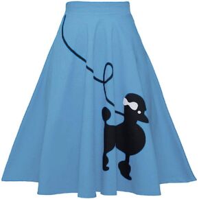 CHARTOU Women's 50s Cute Poodle Zipper Back Ruffled Swing A-Line Skirt in Kuwait