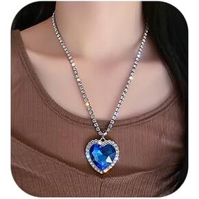 Wekicici Heart of The Ocean Necklace Crystal Love Heart Necklace Silver Tone Chainheart Pendant Necklace for Women Girls Gift in Saudi Arabia