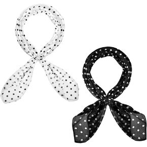 Jolbndcv 1950s وشاح شيفون منقط ريترو وشاح رقبة مربع عتيق، أسود، أبيض، كبير in Kuwait