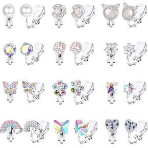 كاسيكا 12 زوج من الاقراط بمشبك للنساء والفتيات، لا تسبب الحساسية، اقراط لطيفة على شكل فراشة وزهور ولؤلؤ وقوس قزح، اقراط للنساء متعددة الالوان غير مثقوبة، معدن زركونيا مكعب, معدن, مكعب زركونيا in Kuwait