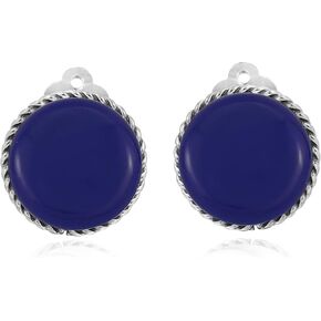 AeraVida Vintage 18 mm Round Simulated Blue Lapis-Lazuli Button .925 Sterling Silver Clip On Earrings | Classic Sterling Silver Cuff Earrings for Women in Saudi Arabia