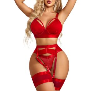 Avidlove Sexy Lingerie for Women with Underwire Strappy Lingerie Push Up 5 Piece Lingerie Set with Garter