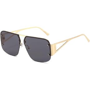 BAODAREN Retro Trendy Aviator Sunglasses Mens Womens Large Square Metal Rimless Frame Shades BS9000