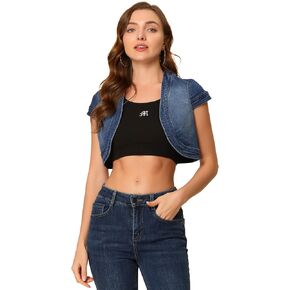 سترة نسائية كاجوال من Allegra K من قماش الدنيم بأكمام قصيرة وغطاء للرأس in Kuwait