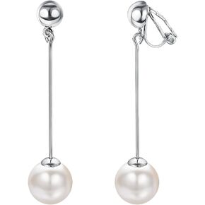 Yoursfs Clip on Earrings for Women 18K Gold Plated with Austrain Crystal Long Chain Dangling Faux Pearl Clip On Earrings for Women Girl